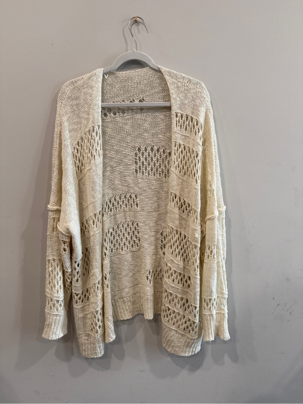 Open Weave Cream Knit Cardigan Sweater
